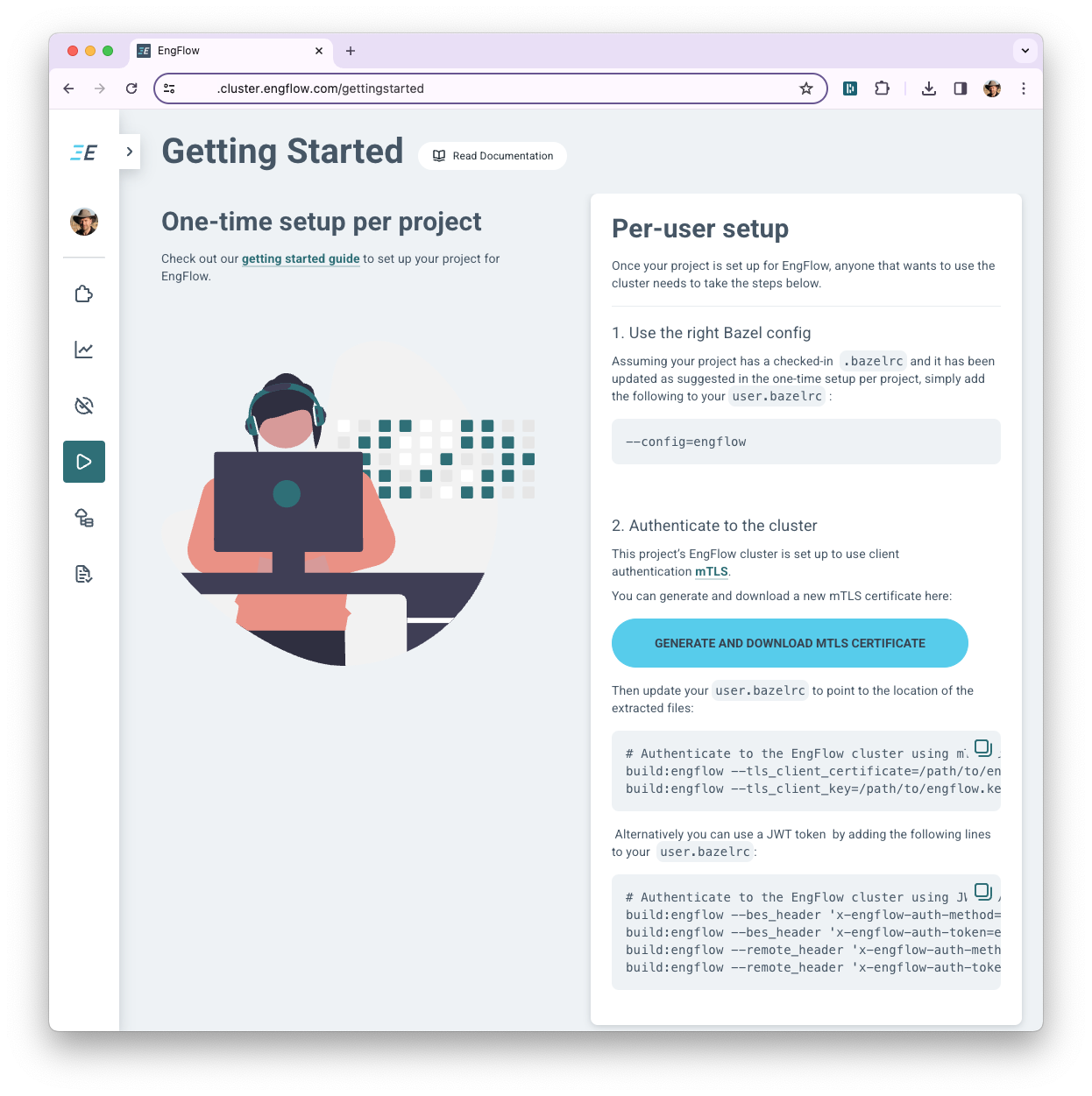 A cluster's Getting Started page