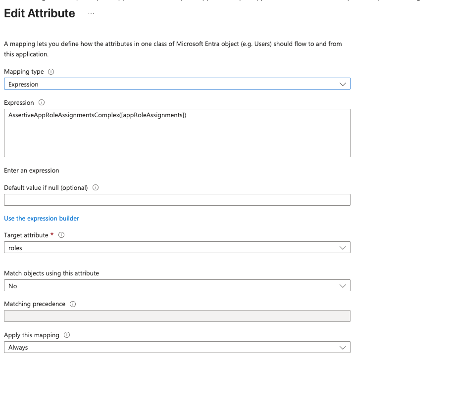 Entra ID role attribute mapping