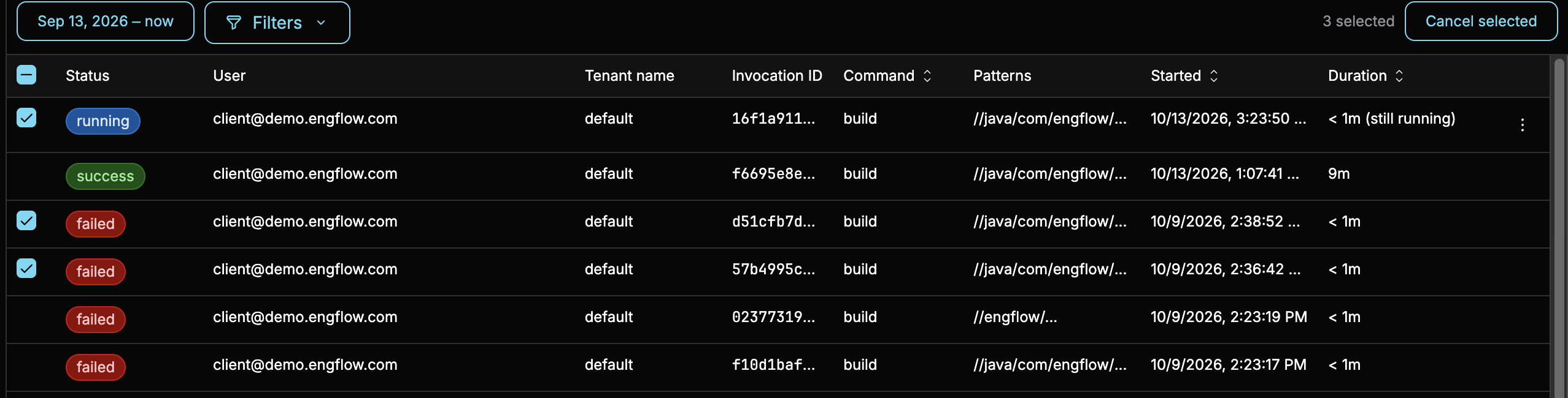 screenshot of a bulk selection with the Cancel selected button enabled