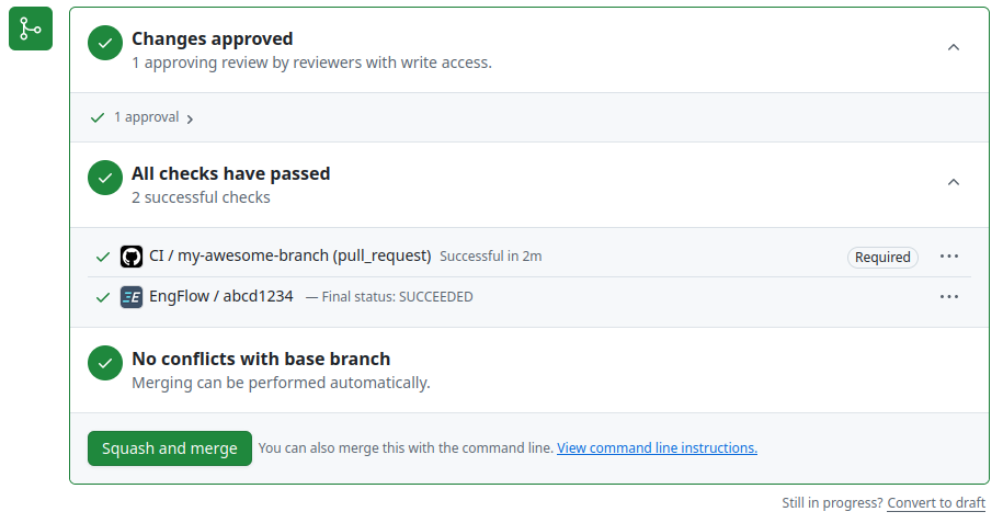 EngFlow invocation status posted to a GitHub PR