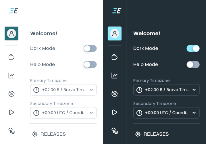 screenshot of the user menu in light and dark mode